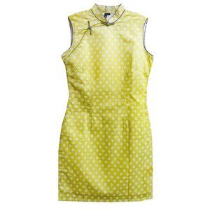 Momo Tobo Yellow Polka Dot Cheongsam Dress. Large.